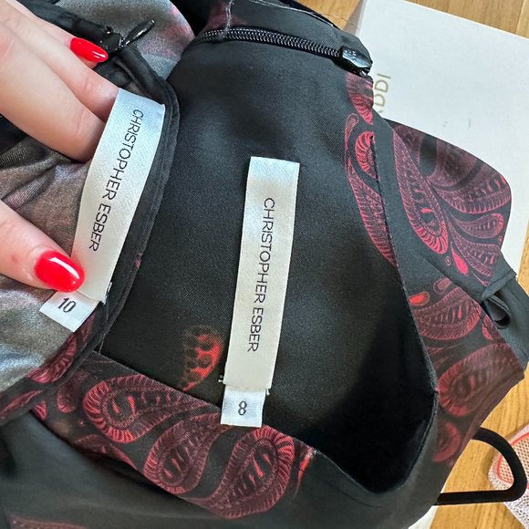 Christopher Esber Ruched Silk Crop Top Skirt Set Paisley Print Sz 10 Black Multi - Picture 3 of 12